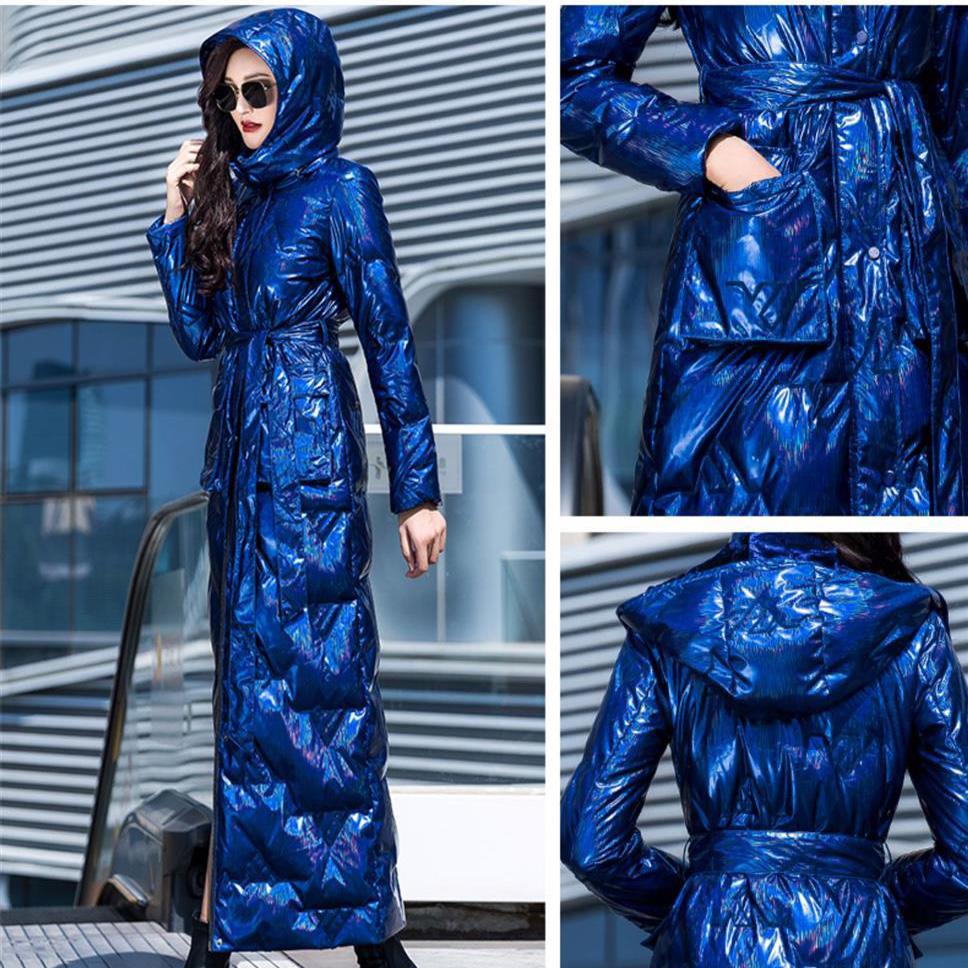 Women's Long Shiny Down Cotton Coat Women's Knee To Ankle Cotton Coat Women's Slim Fit Warm Jacket Parker
