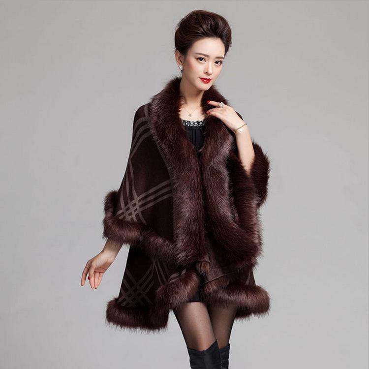 Women's Faux Fur Coats Winter Keep Warm with Fur Fox Collars Slim Female Fur Cloak Fur Shawl Coat