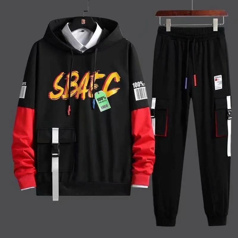 WTEMPO Teen Trendy Pullover Suit Men Sports Suit Hooded Sweater and Casual Pants Campus Clothing