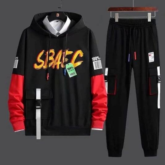 WTEMPO Teen Trendy Pullover Suit Men Sports Suit Hooded Sweater and Casual Pants Campus Clothing