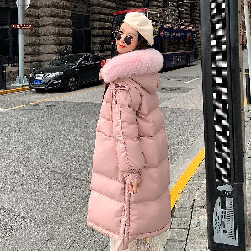 Winter Mid-length Down Jacket Women Over-the-knee White Duck Down Loose Fluffy Big Fur Collar Hooded Warm Jacket Winter Thick Warm Cotton Jacket