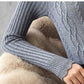 Women's Solid Color Warm Sweater Twist Knit Pullover Long Sleeve Lace Half Turtleneck Bottoming Shirt