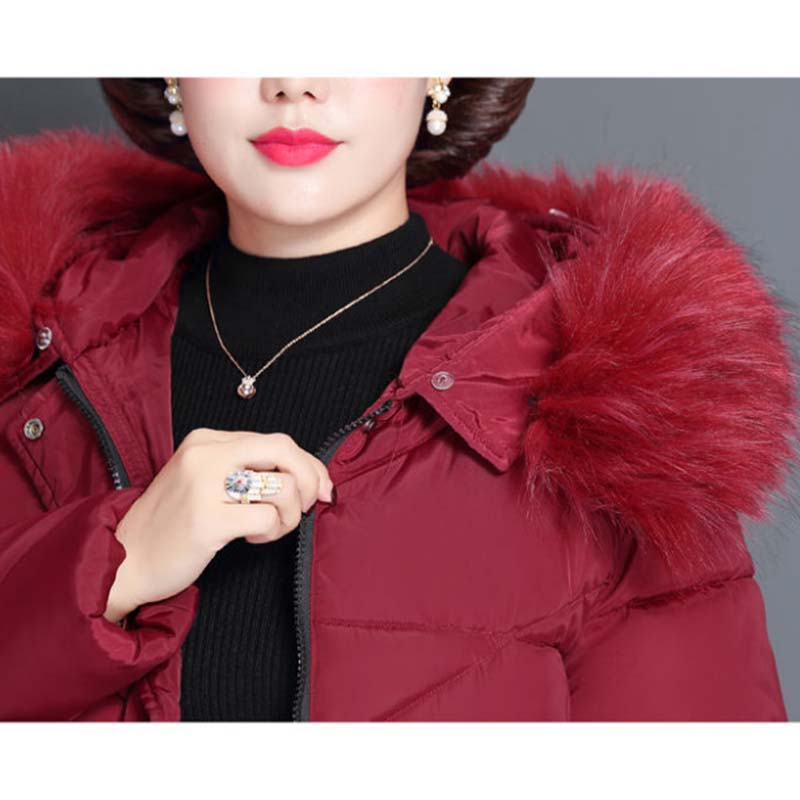 Middle-aged and Elderly Winter Coat Women's Mid-length Mother's Down Padded Jacket 200 Catties Plus Size Middle-aged Padded Jacket