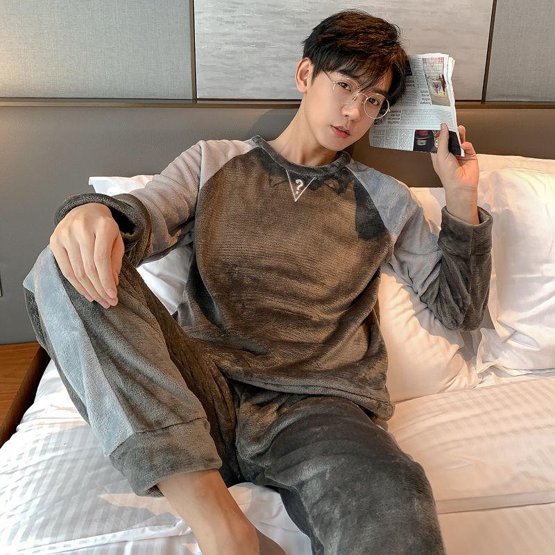 Pajamas Men's Winter Thickening Plus Velvet Warmth and Fertilizer Plus Size Loose Home Service Suit