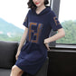 Hooded Casual Dress Mid Length Ladies Loose Large Size Short Sleeve T-Shirt Skirt