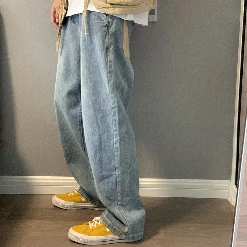 Retro Hip-hop Loose Jeans Men's Straight Wide-leg High Street Mopping Trousers