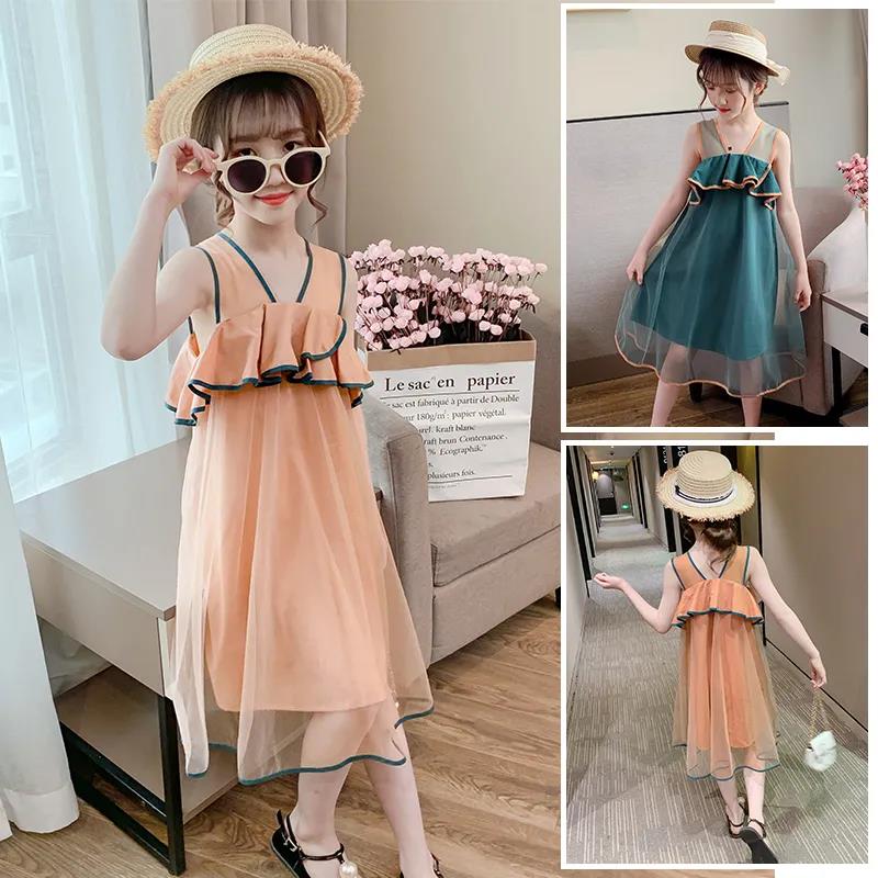 Children's Clothing Girls' Dresses  Children's Summer Clothing Princess Dresses Mesh Vest Skirts Big Children's Clothing