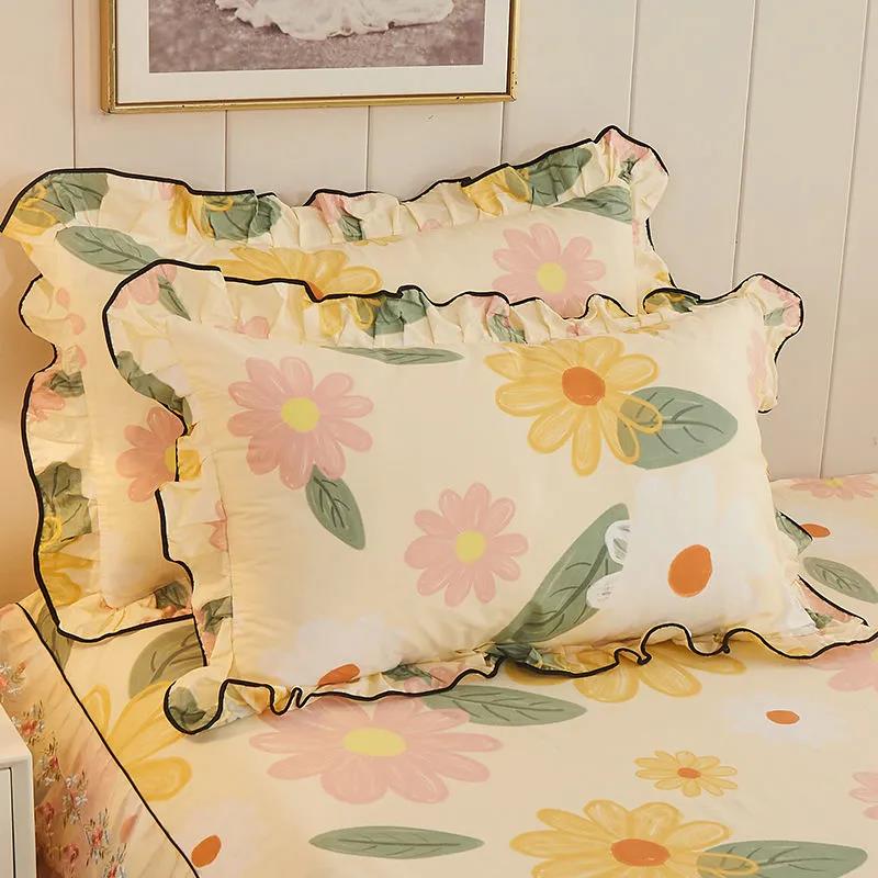 Princess Wind A Pair of Pillowcases Korean Version Cute Lace Pillow Core Cover Cotton Soft Bedding