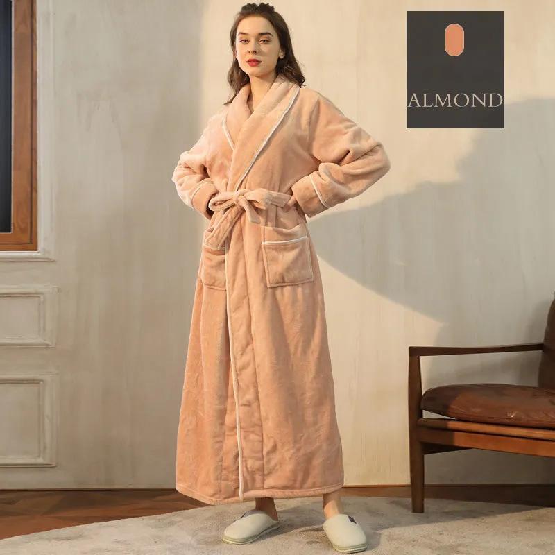 Autumn Winter Coral Fleece Nightgown Women's Lengthened Thickened Couple Nightgown Plus Size Bathrobe Pajamas