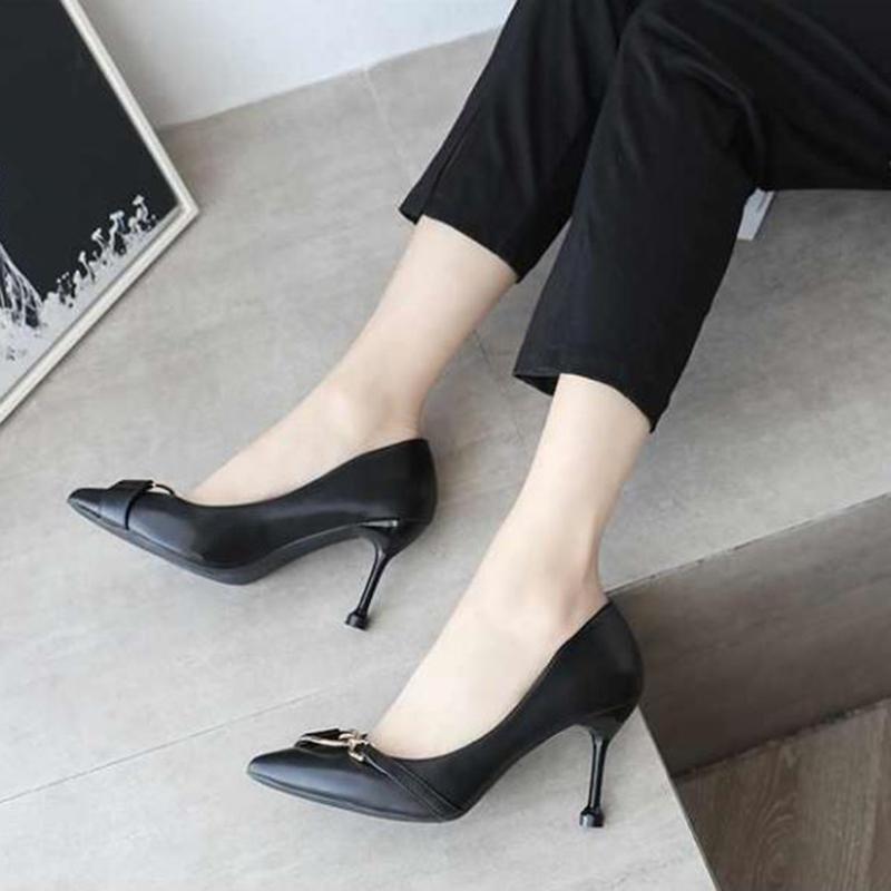 Soft Leather High-heeled Shoes Female Students Stiletto Spring  Autumn Fashion All-match 5cm Single Shoes Women