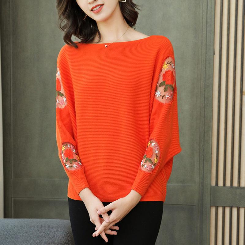 Round Neck Women's Shirt Loose Lace Hollow Knit Sweater Long Sleeves One-shoulder Short Bottoming Shirt
