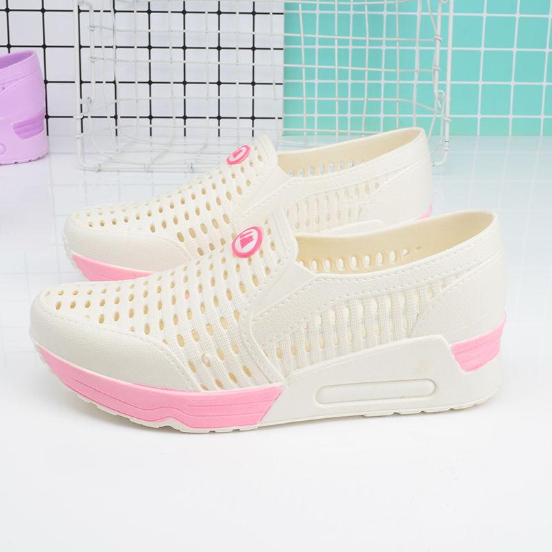 Summer White Thick-soled Girls Sandals Hollow Baotou Hole Shoes Breathable Beach Shoes Waterproof Non-slip Sunny Rain Boots