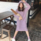 Autumn  Winter Thick Korean Mid-length Sweater Women Over The Knee Knit Sweater Dress Versatile Hooded Base Skirt