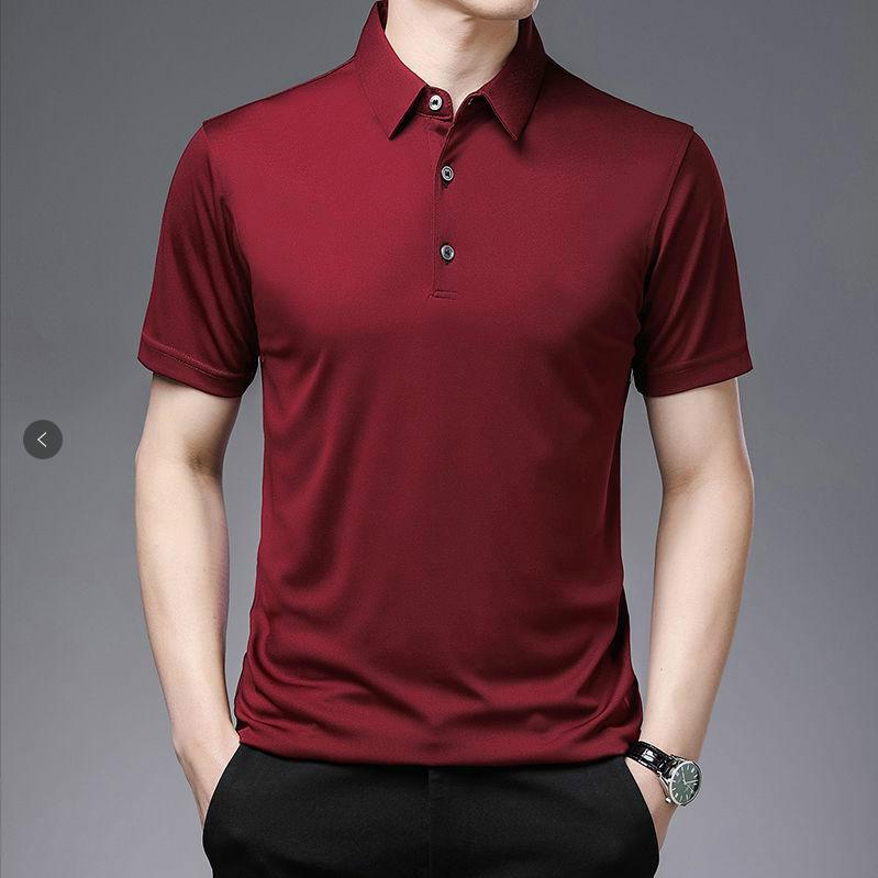Spring and Summer Short-sleeved T-shirt Men's  Shirt Lapel Thin Section Solid Color Large Size Middle-aged Dad Suit