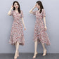 Chiffon Dress Feminine Temperament Elegant Waist Thin French Floral Long Skirt Can Be Belted Slimming Thin Ladies Chiffon Dress