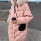 Fluffy Big Fur Collar Hooded White Duck Down Down Jacket Women's Mid-length Loose Women's Winter Thick Coat Button Design Winter Jacket