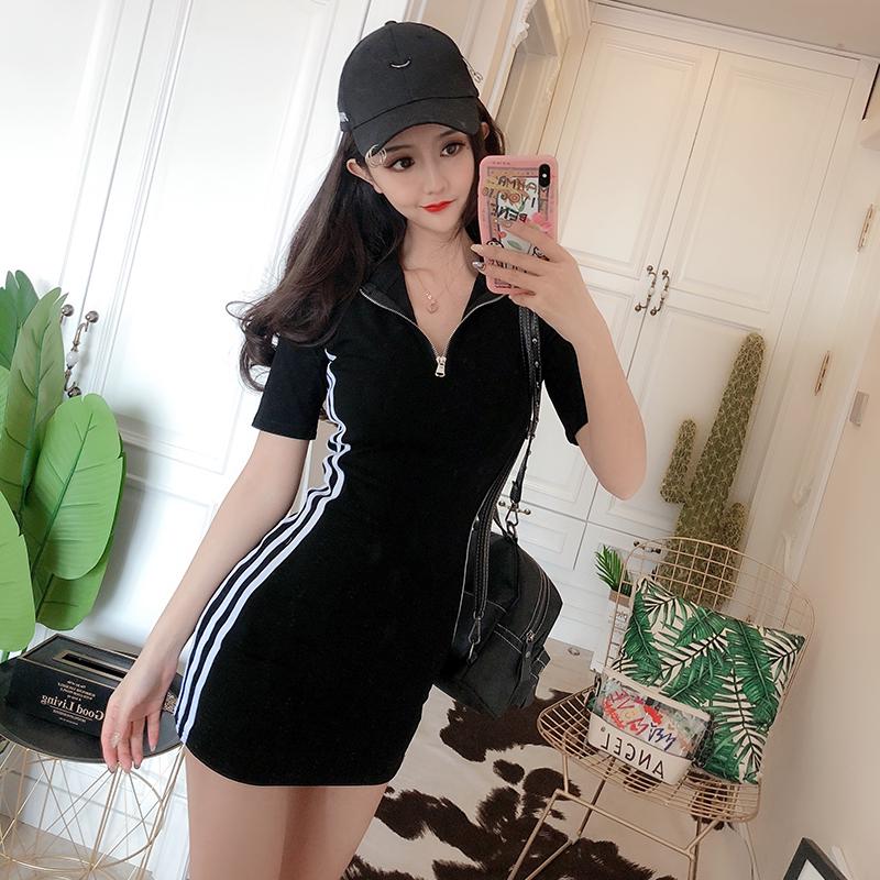 Women's summer sportswear casual stand-up collar dresses feminine plus size slim skirt