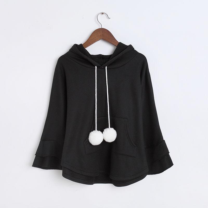 Spring and Autumn Cotton Sweater Hooded Thick Top Loose Bf Cape Bat Shirt