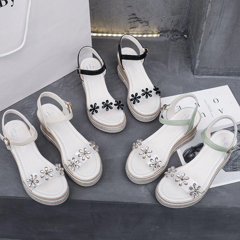 Women's Sandals Super High-heeled Wedge with Open Toe Flower Platform Sandals Waterproof Platform All-match Buckle Women's Shoes
