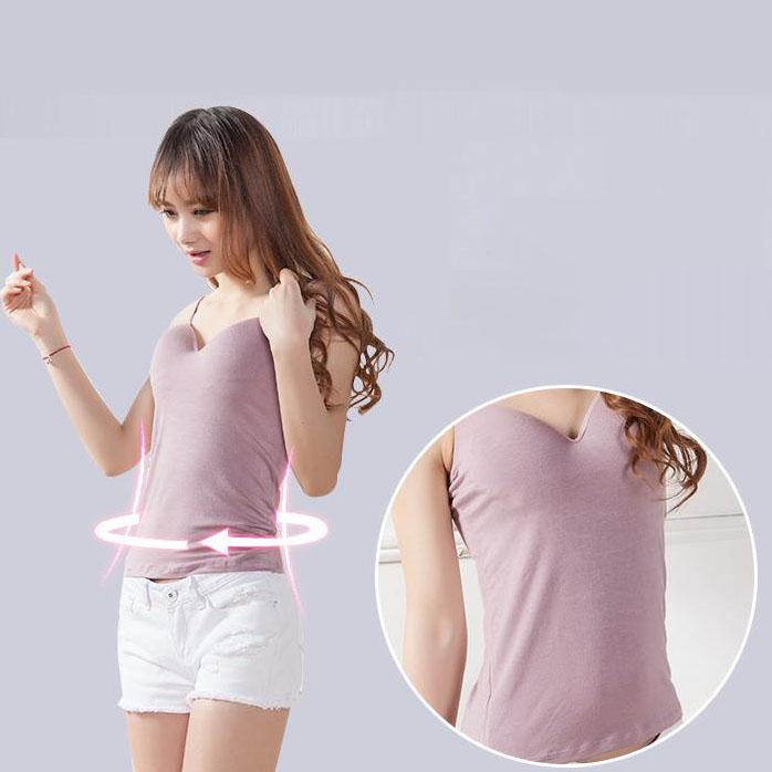 6 Colors Women's Spring Summer No Rims Bra Large Size Solid Color Bottoming Shirt V-neck Padded Bra Tops Camisole Straps Vest