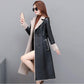 Leather Trench Coat Winter Long Sheepskin Coat Women Plus Velvet Thick Warm Leather Coat Black Overcoat with Faux Fur Inside