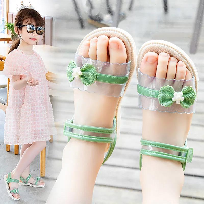 Girl's Summer Sandals Big Girls' Soft Sole Light Beach Sandals Anti-slip Bow Decoration Princess Sandals