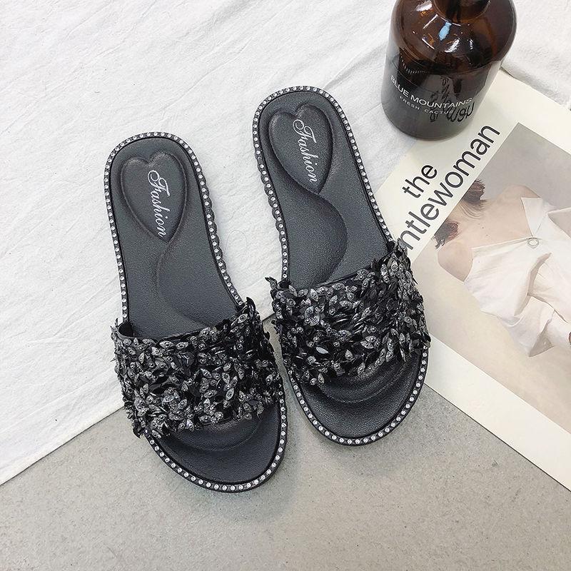 Summer Women Crystal Slippers Glitter Flat Soft Bling Female Candy Color Flip Flops Indoor Ladies Slides Beach Shoes