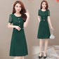 Women's Summer Dress Solid Color Round Neck Chiffon Slim A-line Skirt