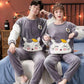 Cartoon Couple Pajamas Suit Tops and Pants Men Home Clothes Ladies Winter Cashmere Warm Homewear