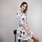 Spring Autumn Plus Size Shirt Dress Slim Mid-length Print Shirt Dress OL Casual A-line Dress with Belt