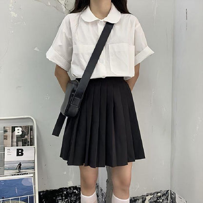 Women Large Size Elastic High Waist Thin Pleated Skirt Anti-light Student Sexy Black A-line Skirt