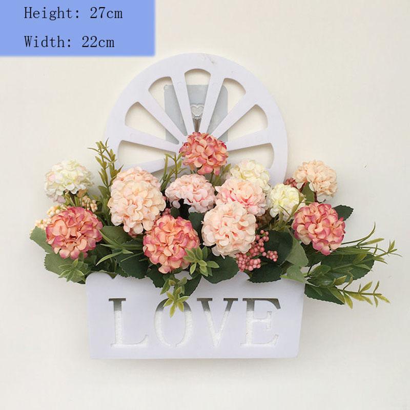 Wall Hanging Fake Flower Shelf Home Wall Decoration Pendant Simulation Rose Silk Flower Set Basket Plastic Fence Living Room