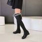 Inner Height Over The Knee Boots Women's Autumn and Winter Snow Boots White Elasticity Was Thin High Boots Wedge Heel Large Size Leather Boots