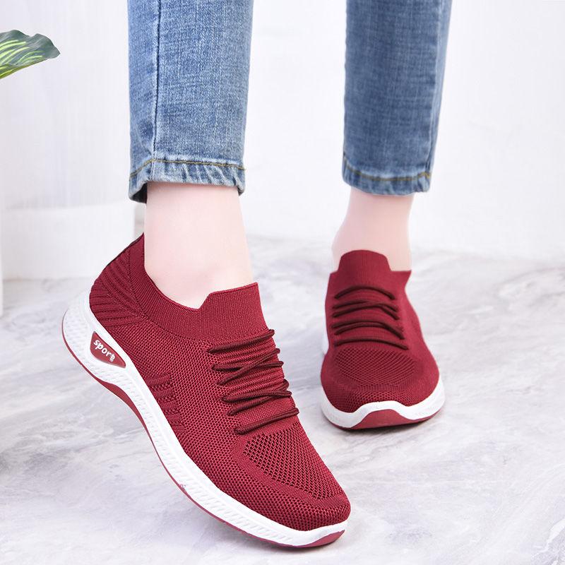 Women's Single Shoes Stretch Mesh Cotton Casual Breathable Sneakers Lazy One-legged Soft-soled Cloth Shoes