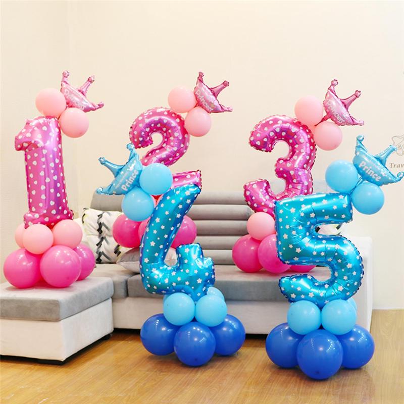 Pink Blue Foil Balloons Numbers 1 2 3 4 5 6 7 8 9 Pattern Birthday Party Decorations