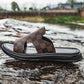 Size38-44 Summer Men Sandals Comfortable Non-slip PU Leather Plaid Beach Slippers Casual Outdoor Slippers Alphabet Drag Flip Flops