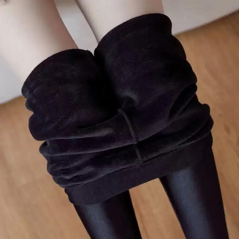 Plus Fertilizer Plus Velvet Gloss Pants Leggings Women's Outer Wear Thin Women Winter Warmth Stepping on The Feet and Self-cultivation