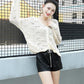 Spring and Autumn Style Hollow Loose Knit Sweater Women V-neck Slim-fit Warm Sweater Long-sleeved Pullover Casual Top