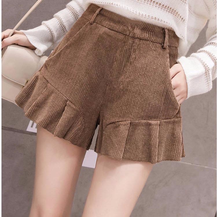 Women Autumn Winter High Waist Wide Leg Short Pants Outwear Female Casual Loose Short Boot Pants