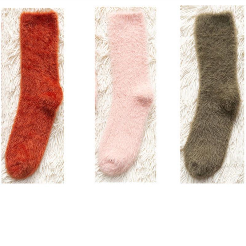 Three Pairs of Mink Fleece Socks Autumn and Winter Plus Fleece Thick Warm Floor Socks Women's Coral Fleece Home Sleep Socks