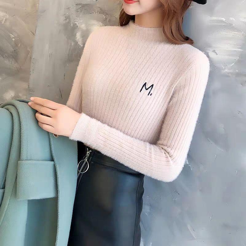 Pofulove long-sleeved winter ultra-thick undershirt women's waterproof mink half turtleneck