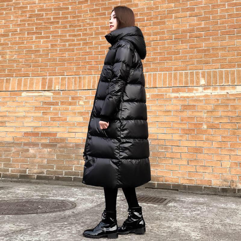 Winter Long Over-the-knee Down Cotton Jacket Solid Color Hooded Casual Cotton Jacket Fashion Slim Women Coat