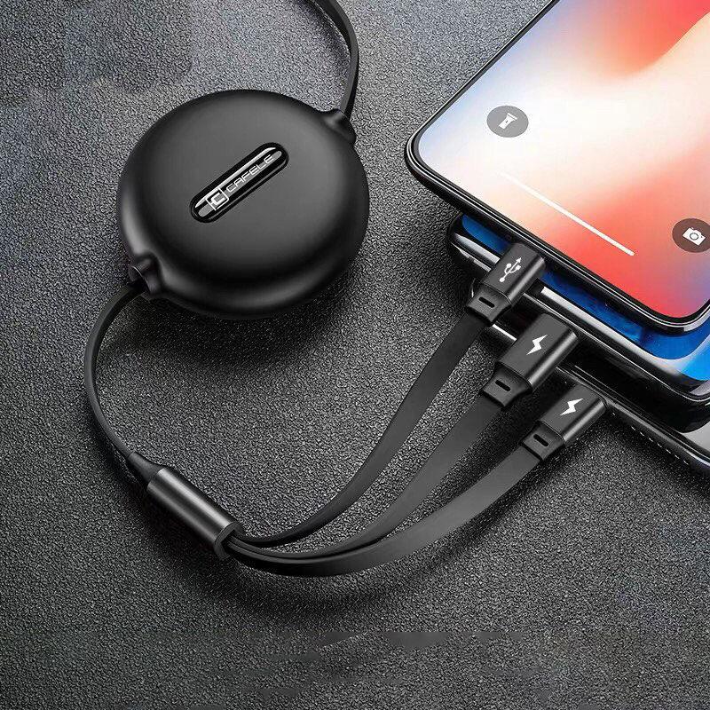 Three-in-one Data Cable USB Car Data Cable Android Apple Type-C Connector Electronic Device Charging Cable