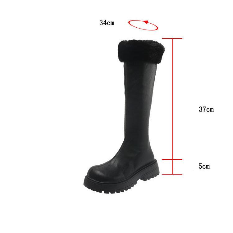 Winter Women's Thick-soled Long Snow Boots Plush Warm Plus Size Solid Color Non Slip Martin Boots