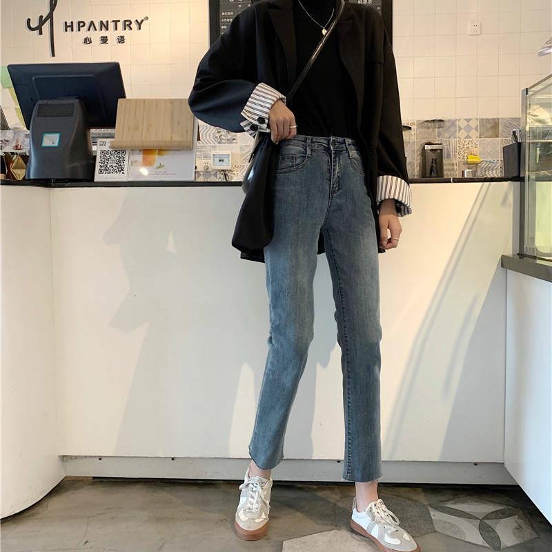 WTEMPO Spring High Waist Jeans Women Loose  Students Were Thin Retro Straight Pants Wild Nine-point Pants
