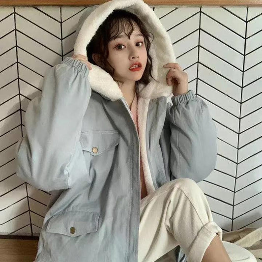 Lamb Wool Coat Women Plus Velvet Thick Korean Cotton Coat Ins Loose Wild Student BF Harajuku Style Winter Jacket