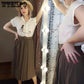 Skirt+Belt Female Pleated Skirt Euro-American Women's Fashion Pure Colored  Loose Half-length Skirt