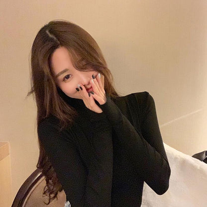 Women's Turtleneck Thick Sweater Decoration Was Thin Bottoming Shirt Ins Winter Plus Velvet