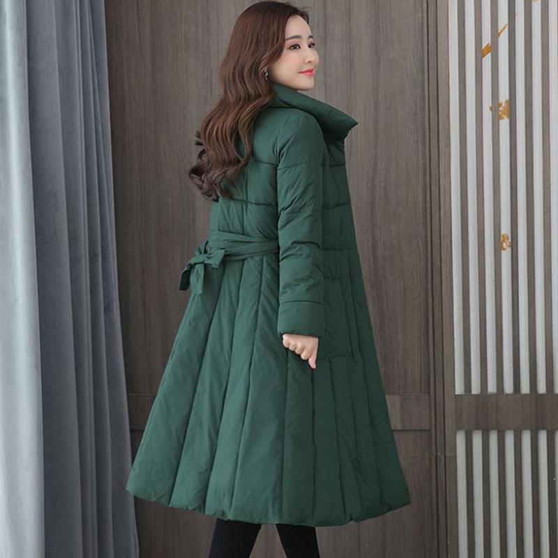 Long Down Jacket Fashion Casual Waist Belted Cotton Jacket Lengthened Thick Loose Over-the-knee Windbreaker Jacket
