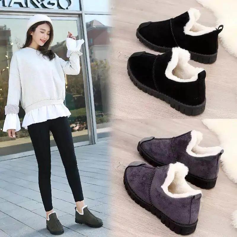 Autumn and Winter Cotton Shoes Women's Winter Warm Fleece Korean Version All-match One Pedal  Casual Shoes